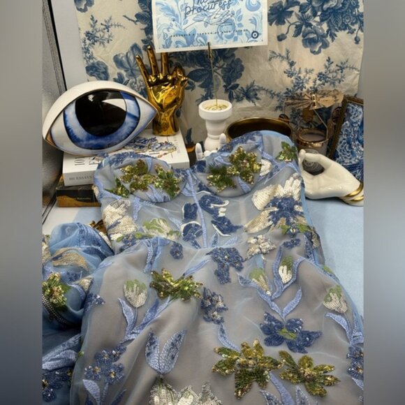 🆕 BRONX & BANCO 🧿 NWOT Dahlia Floral Gown, Baby Blue Multi Maxi - Sz XS US 2 - Picture 13 of 16